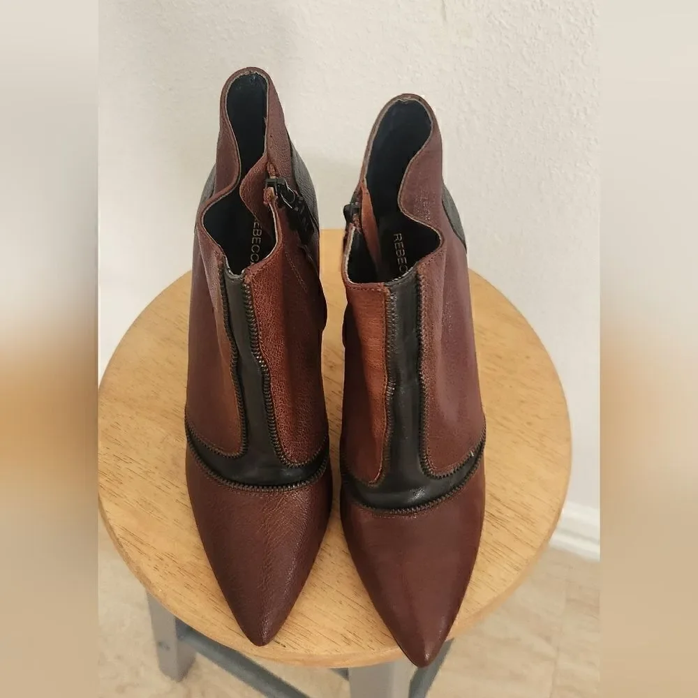 Rebecca Minkoff Women's Dalli zip-detail Booties Size 9 Mahogany & Black